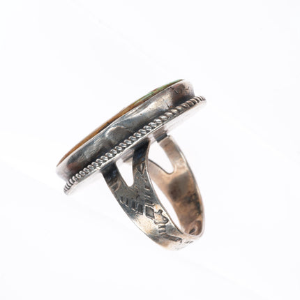 sz7 1940 Snake Stamped Royston turquoise Fred Harvey Navajo sterling silver ring