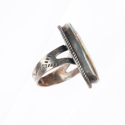 sz7 1940 Snake Stamped Royston turquoise Fred Harvey Navajo sterling silver ring