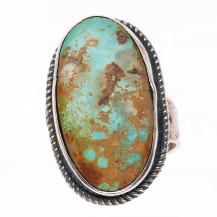 sz7 1940 Snake Stamped Royston turquoise Fred Harvey Navajo sterling silver ring