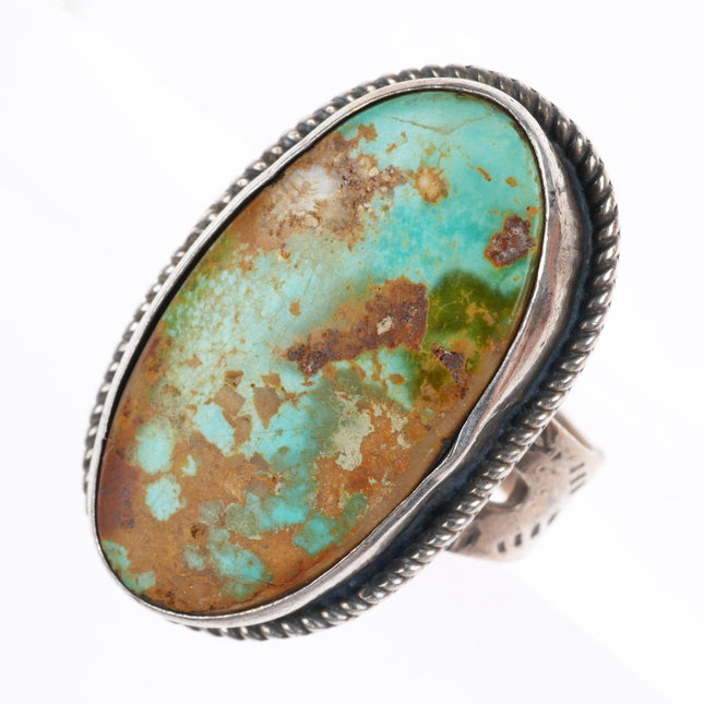 sz7 1940 Snake Stamped Royston turquoise Fred Harvey Navajo sterling silver ring