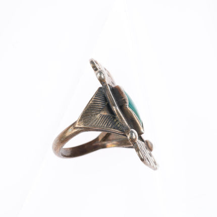 sz7 c1940 Navajo Gem Silica ornate stamped face sterling silver ring
