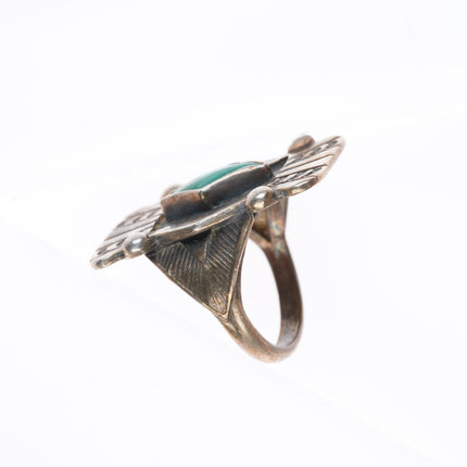 sz7 c1940 Navajo Gem Silica ornate stamped face sterling silver ring