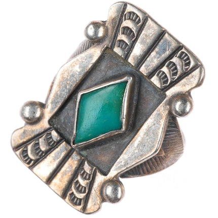 sz7 c1940 Navajo Gem Silica ornate stamped face sterling silver ring