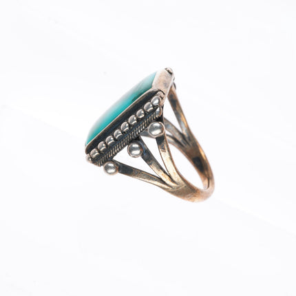 sz6.5 c1930's Navajo ingot silver turquoise ring with ornate sides