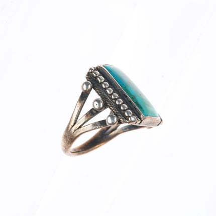 sz6.5 c1930's Navajo ingot silver turquoise ring with ornate sides