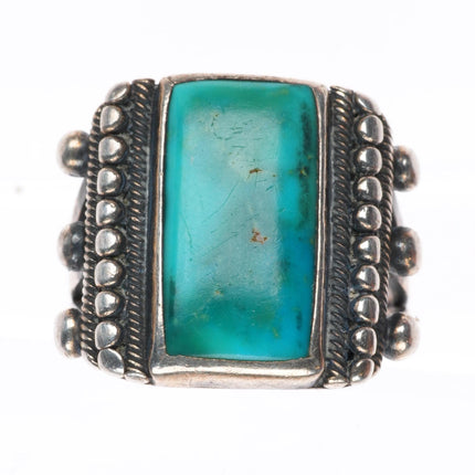 sz6.5 c1930's Navajo ingot silver turquoise ring with ornate sides