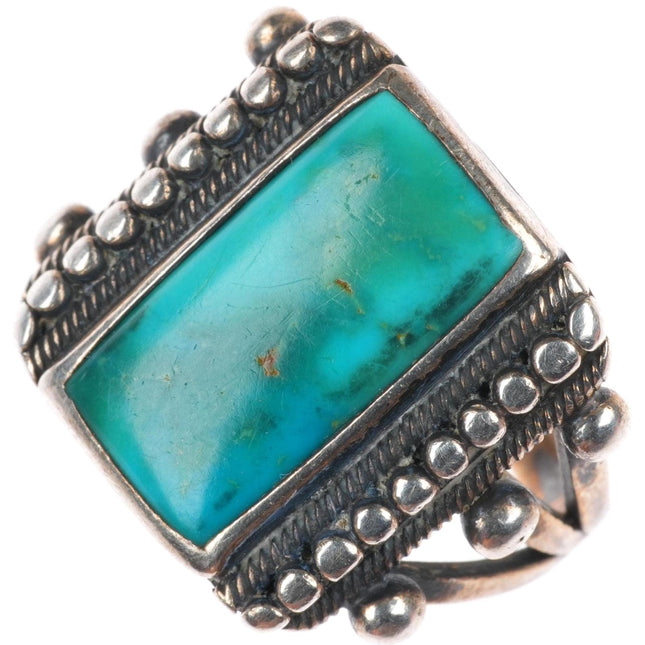sz6.5 c1930's Navajo ingot silver turquoise ring with ornate sides
