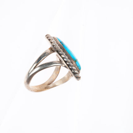 sz4.75 vintage Navajo high grade turquoise sterling silver rope bezel ring