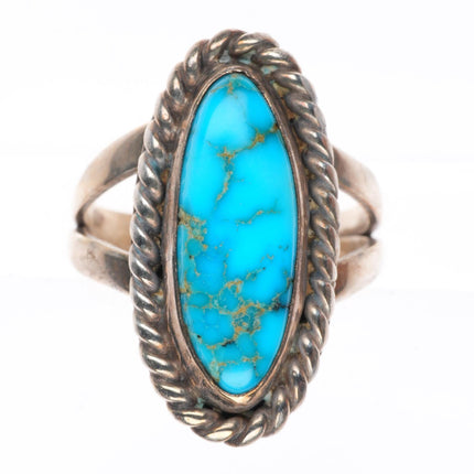 sz4.75 vintage Navajo high grade turquoise sterling silver rope bezel ring