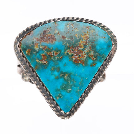 sz7.5 vintage Navajo sterling silver high grade turquoise rope bezel ring