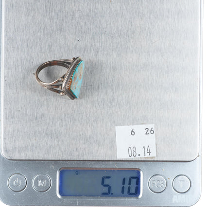 sz7.5 vintage Navajo sterling silver high grade turquoise rope bezel ring