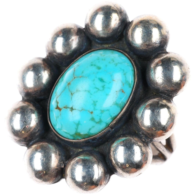 sz5.5 vintage Navajo sterling silver waterweb turquoise modernist balls ring