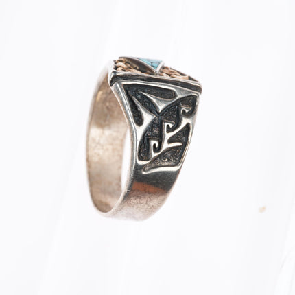 sz14 vintage Navajo 14k gold/sterling silver spiderweb turquoise ring