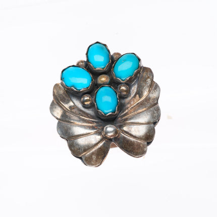 sz8 vintage Navajo sterling silver 4 stone turquoise ring with large face