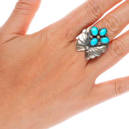 sz8 vintage Navajo sterling silver 4 stone turquoise ring with large face