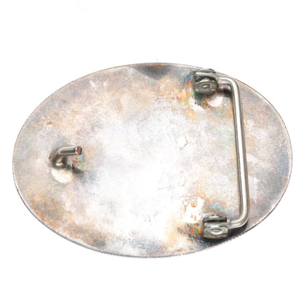 1.5" vintage deep stamped Navajo sterling silver belt buckle with nice turquoise