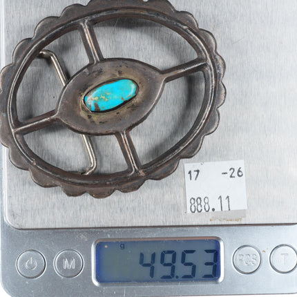 1.5" vintage Navajo cast sterling silver oval wheel shaped belt buckle turquoise