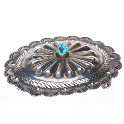 1.5" vintage Navajo deep stamped sterling silver concho belt buckle w/turquoise