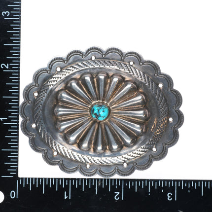 1.5" vintage Navajo deep stamped sterling silver concho belt buckle w/turquoise