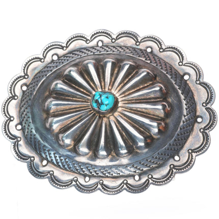 1.5" vintage Navajo deep stamped sterling silver concho belt buckle w/turquoise