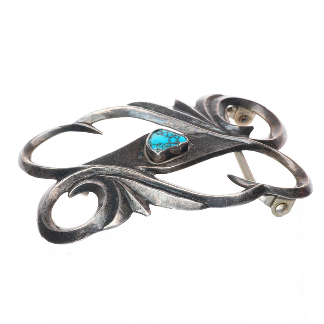 1.5" vintage Navajo Lone Mountain turquoise cast sterling silver belt buckle