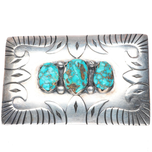 1.5" vintage Navajo high grade waterweb turquoise sterling silver belt buckle