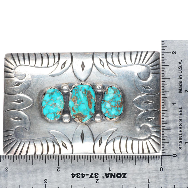 1.5" vintage Navajo high grade waterweb turquoise sterling silver belt buckle