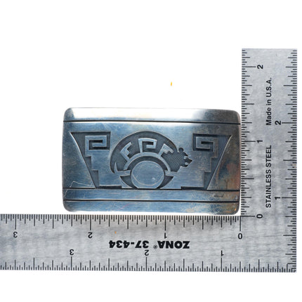 1" Wilmer Saufkie Lomayaoma Hopi sterling silver spirit bear overlay belt buckle