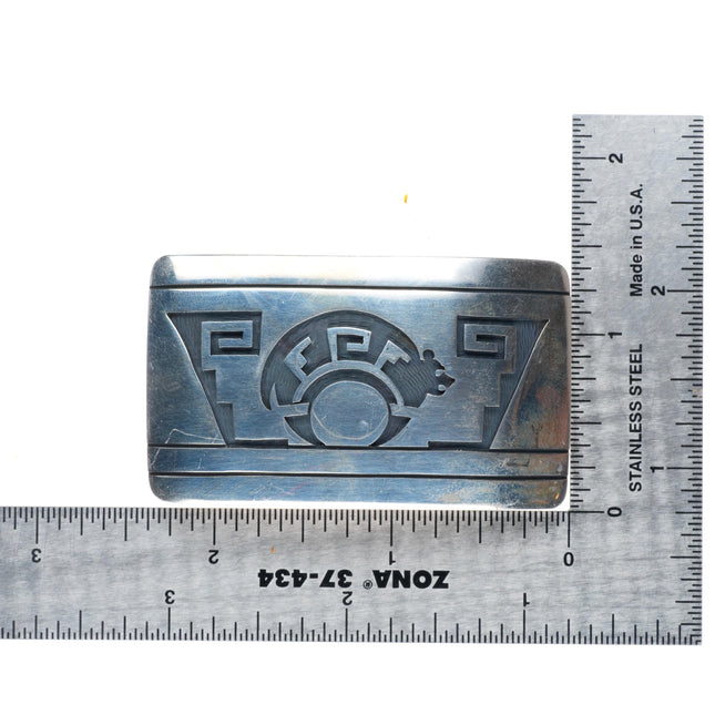 1" Wilmer Saufkie Lomayaoma Hopi sterling silver spirit bear overlay belt buckle