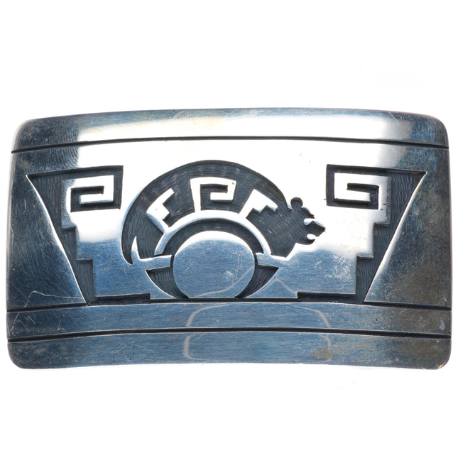 1" Wilmer Saufkie Lomayaoma Hopi sterling silver spirit bear overlay belt buckle