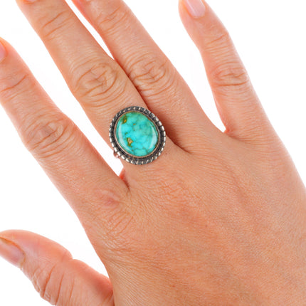 sz7 vintage Navajo sterling silver waterweb turquoise beaded rim ring