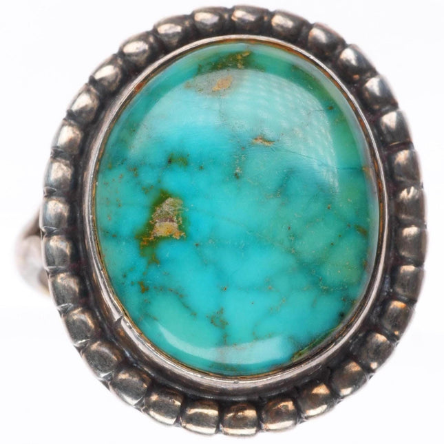 sz7 vintage Navajo sterling silver waterweb turquoise beaded rim ring