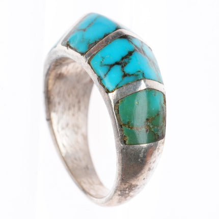 sz10.25 vintage Navajo sterling silver carinated turquoise inlay ring