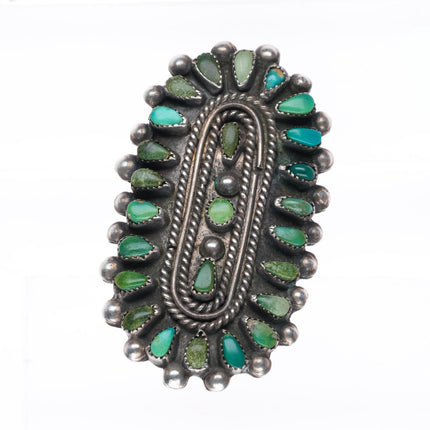 sz9 big vintage green/blue turquoise petit point sterling silver cluster ring