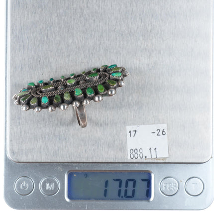 sz9 big vintage green/blue turquoise petit point sterling silver cluster ring