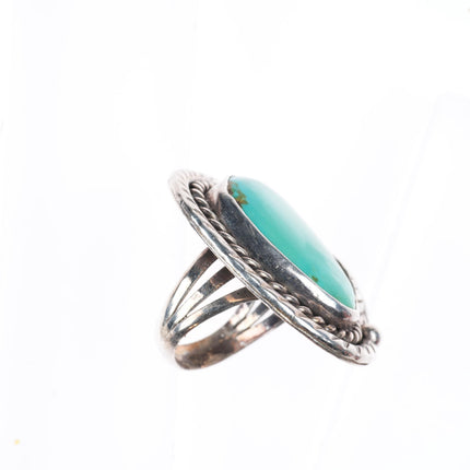 sz7 large vintage sterling silver turquoise rope bezel feather ring