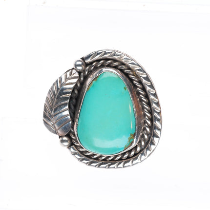 sz7 large vintage sterling silver turquoise rope bezel feather ring