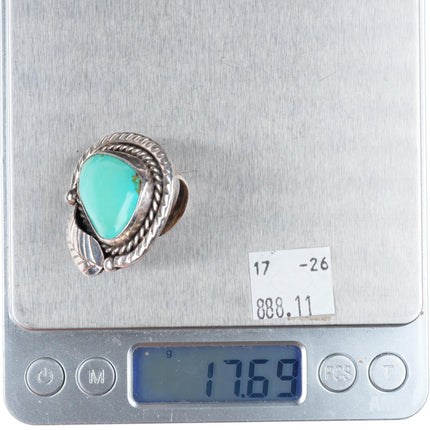 sz7 large vintage sterling silver turquoise rope bezel feather ring