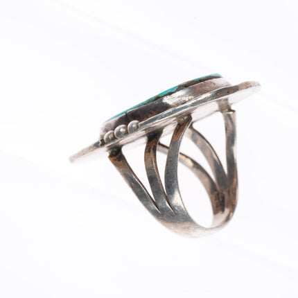 sz8 vintage Navajo sterling silver turquoise stamped edge ring