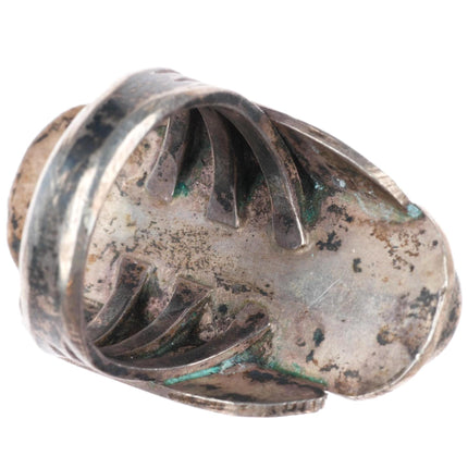 sz8 large 30's-40's Navajo 3 stone turquoise deep stamped sterling silver ring