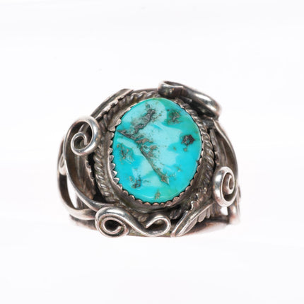 sz11.5 vintage Navajo sterling silver turquoise scrollwork and feathers ring