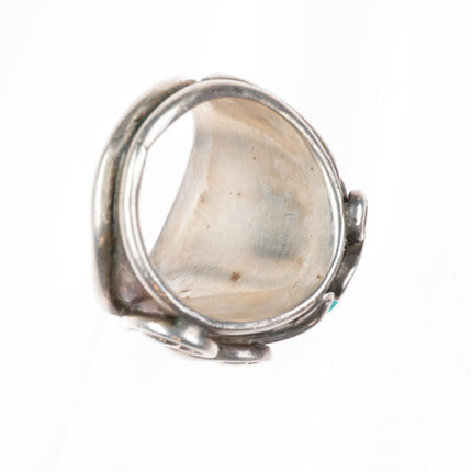 sz11.5 vintage Navajo sterling silver turquoise scrollwork and feathers ring