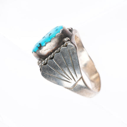 sz12 vintage Navajo sterling silver turquoise feather sides ring