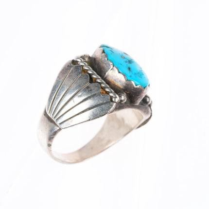 sz12 vintage Navajo sterling silver turquoise feather sides ring