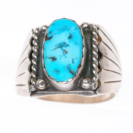 sz12 vintage Navajo sterling silver turquoise feather sides ring