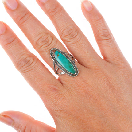 sz7.5 40's-50's  vintage Navajo sterling silver long ring with nice turquoise
