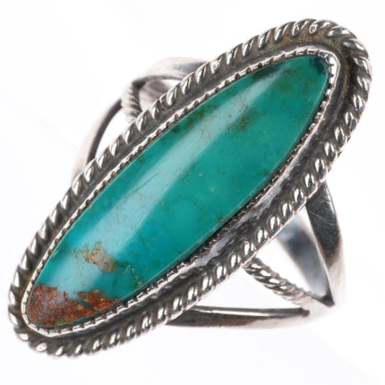 sz7.5 40's-50's  vintage Navajo sterling silver long ring with nice turquoise