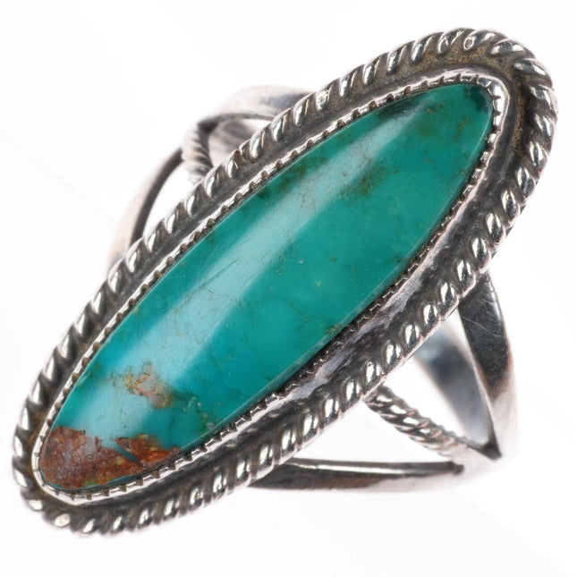 sz7.5 40's-50's  vintage Navajo sterling silver long ring with nice turquoise