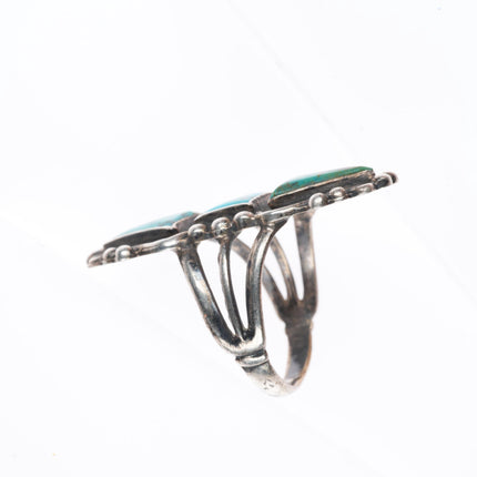 sz7.5 40's-50's  vintage Navajo sterling silver long ring with 3 nice turquoise
