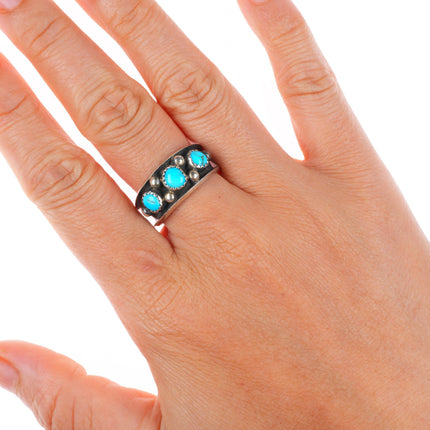 sz9 vintage Navajo sterling silver 3 stone turquoise row ring